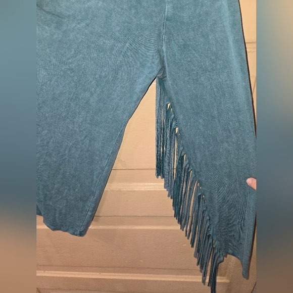 Flirty Fringe One Shoulder Fringe Long Sleeve Teal Top NWT - Picture 6 of 8